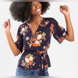 Blue Rain Navy Floral Blouse
